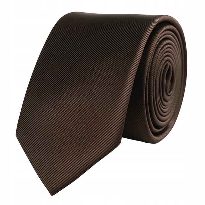 KRAWAT brązowy MĘSKI prążki śledzik cienki SLIM śledź ELEGANCKI 6 cm