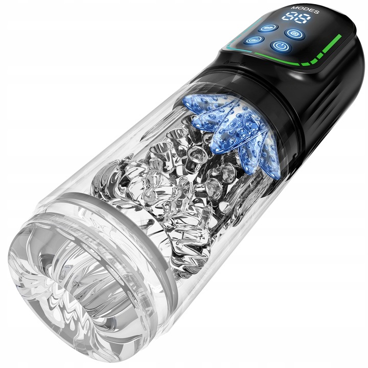 masturbator męski z 3 pompkami i 7 ruchami obrotowymi, wibrujący i ssący