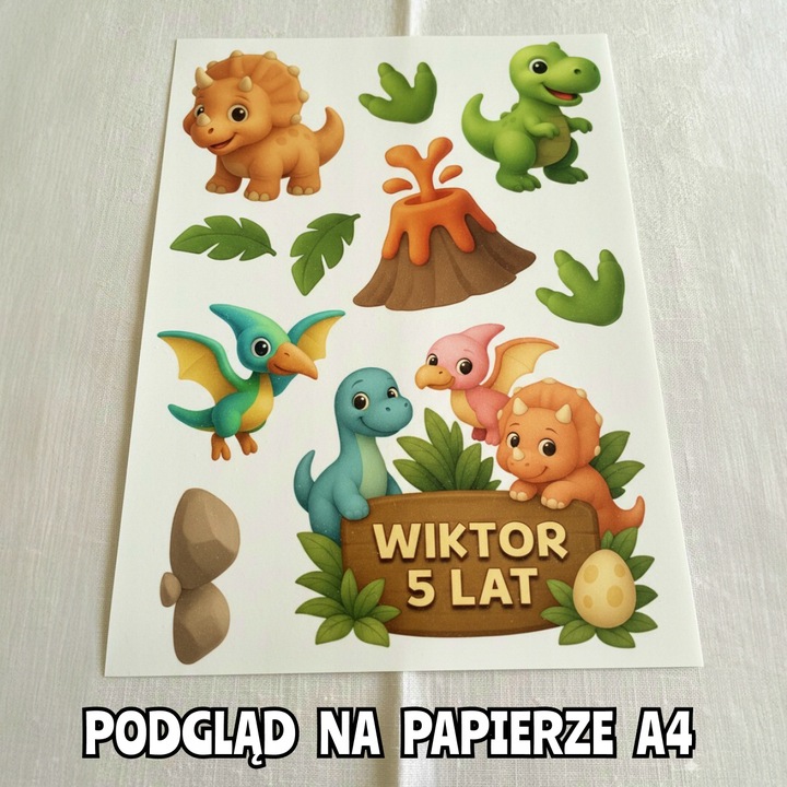 WYDRUK CUKROWY OPŁATEK NA TORT DINOZAURY DINO ZESTAW POSTACI + GRATIS TEKST
