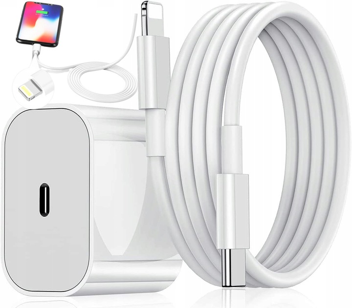 Ładowarka do Apple z Lightning dla IPHONE IPAD SZYBKIE ŁADOWANIE +KABEL MOC