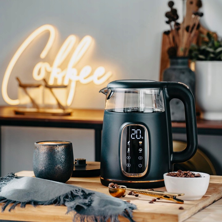 CZAJNIK ELEKTRYCZNY Z REGULACJĄ TEMPERATURY SZKLANY 1,7L Czarny Do