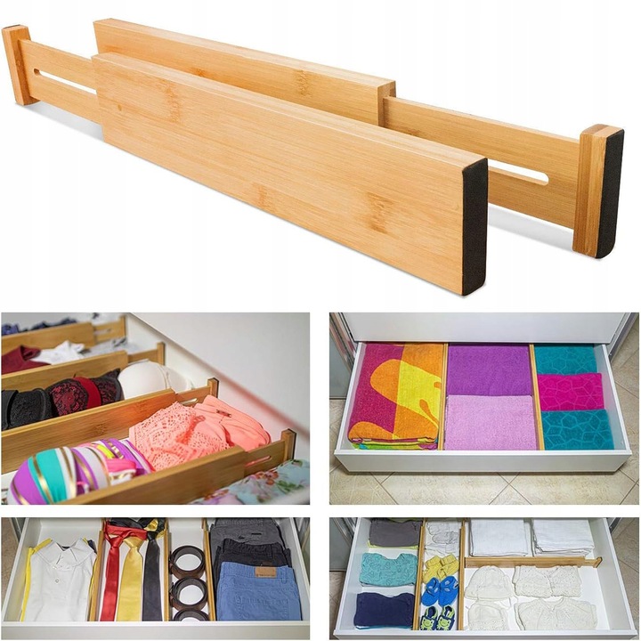 4x BAMBUSOWY ORGANIZER DO SZUFLADY SEPARATOR PRZEGRÓDKA ROZSZERZANY