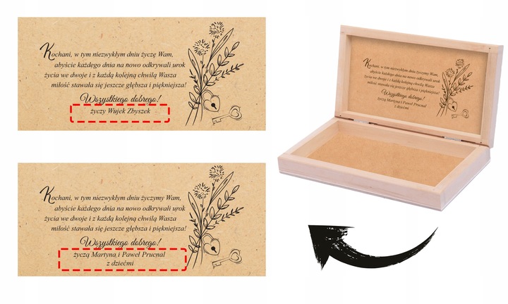 PUDEŁKO NA PIENIĄDZE ŚLUBNE drewniane pudełko z życzeniami na ślub