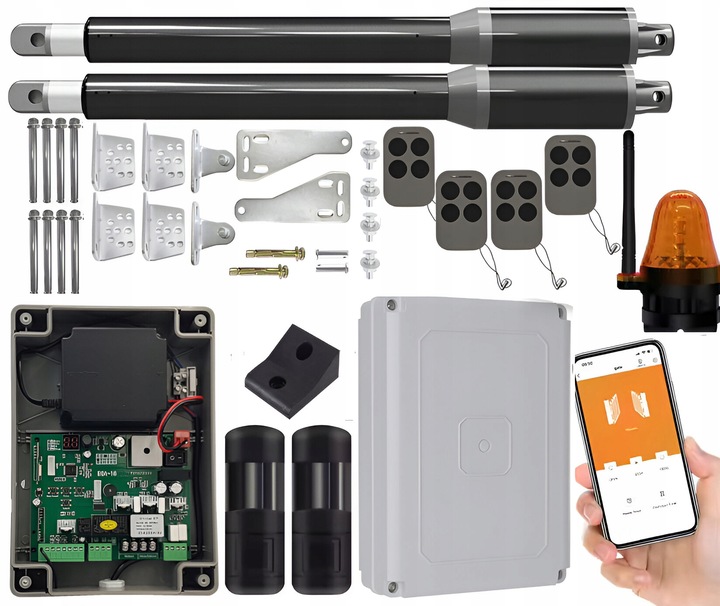 Zestaw do Bramy Dwuskrzydłowej DE200 2x2m 300kg WiFI Fotokomórka 4xPilot