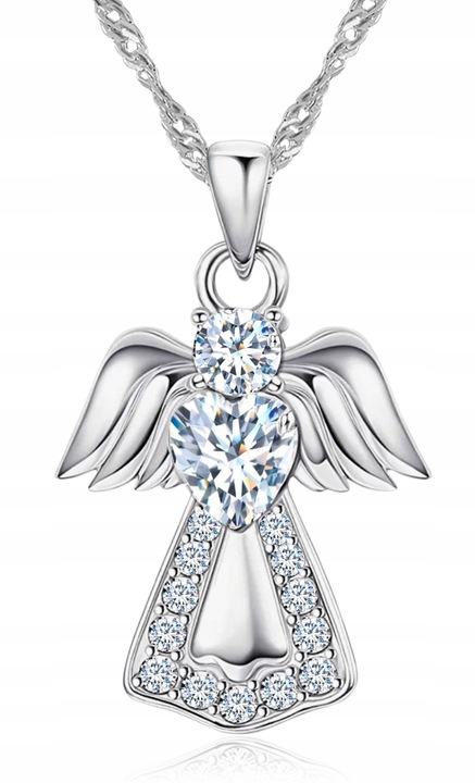 SREBRNY ŁAŃCUSZEK NASZYJNIK CHRZEST KOMUNIA ZAWIESZKA ANIOŁEK GRAWER SREBRO