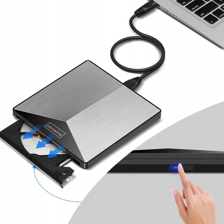 Zewnętrzny Napęd Odtwarzacz DVD CD USB-C 3.0 Nagrywarka do Laptopa Komputer