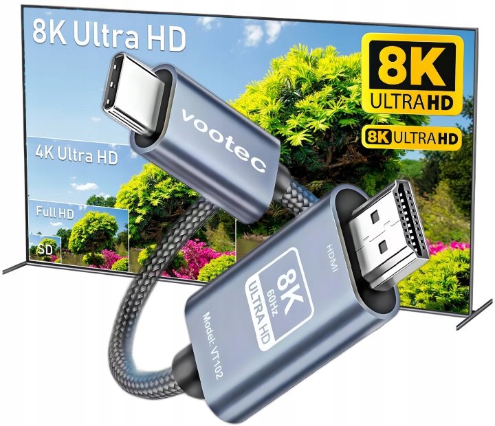 Adapter Kabel Przejściówka USB C HDMI 2.1 8K 60 Hz 4K 144 Hz iPhone 15 Pro