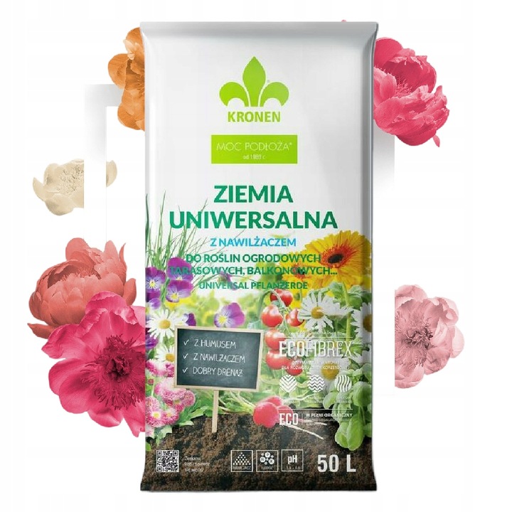 PODŁOŻE ZIEMIA DO KWIATÓW WARZYW ZIÓŁ IGLAKÓW LAUROWIŚNI 50L Z NAWOZEM