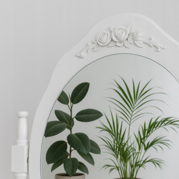 TOALETKA KOSMETYCZNA Z LUSTREM OBROTOWYM I TABORETEM DREWNIANA BIAŁA