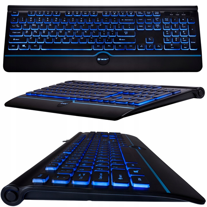 KLAWIATURA USB PRZEWODOWA PODŚWIETLANA LED CICHA BIUROWA PŁASKA GAMINGOWA