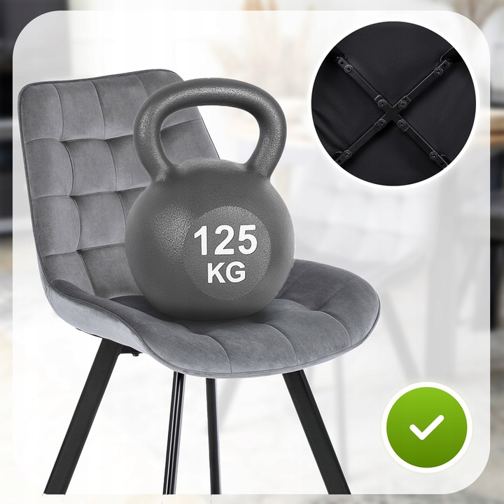 Krzesło Tapicerowane Welurowe Do Jadalni Salonu Loft Pikowane Szare