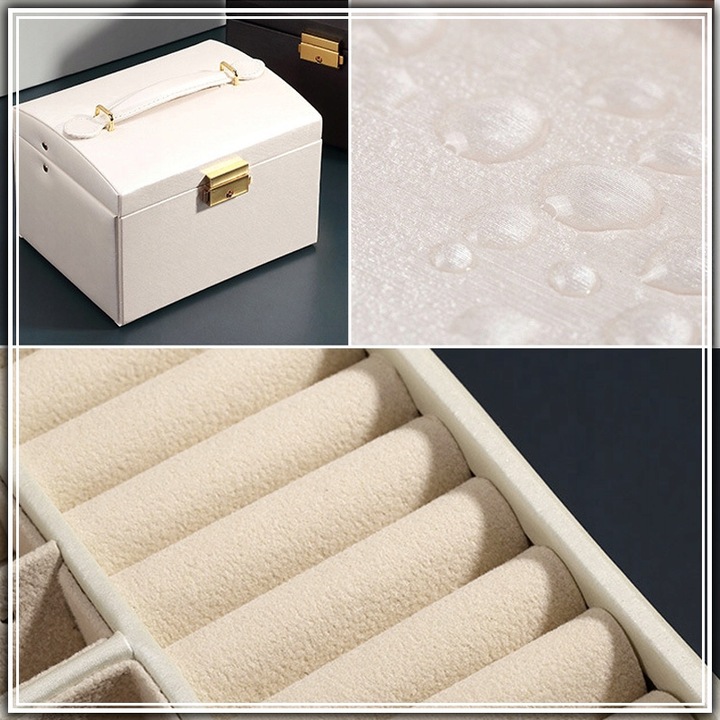 SZKATUŁKA KUFEREK NA BIŻUTERIĘ POJEMNY ELEGANCKI PUDEŁKO Z LUSTERKIEM BIAŁE