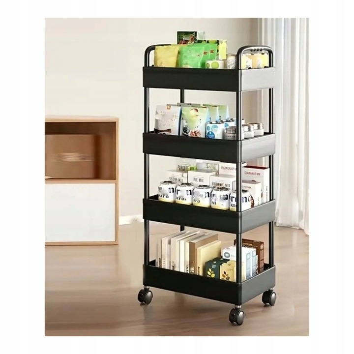 SZAFKA MOBILNA NA KÓŁKACH PÓŁKA REGAŁ 4 POZIOMY BLOKADA KÓŁEK