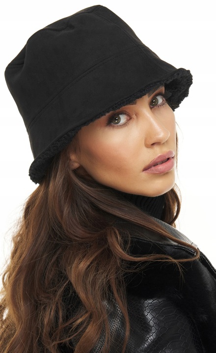 CZAPKA DAMSKA KAPELUSZ na zimę ciepła z futerkiem futro eko zamsz