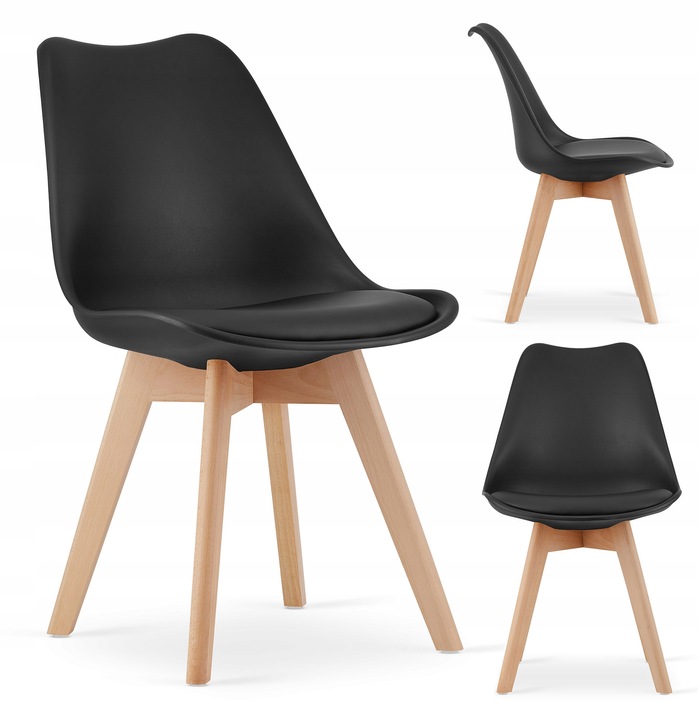 Krzesło Skandynawskie Tapicerowane do Salonu Jadalni Czarne ATTE