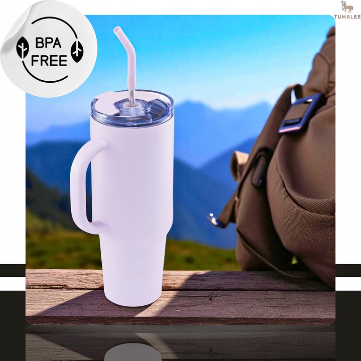 Duży Kubek Termiczny do Auta Ze Słomką Ustnikiem Nieprzeciekający 1200ml