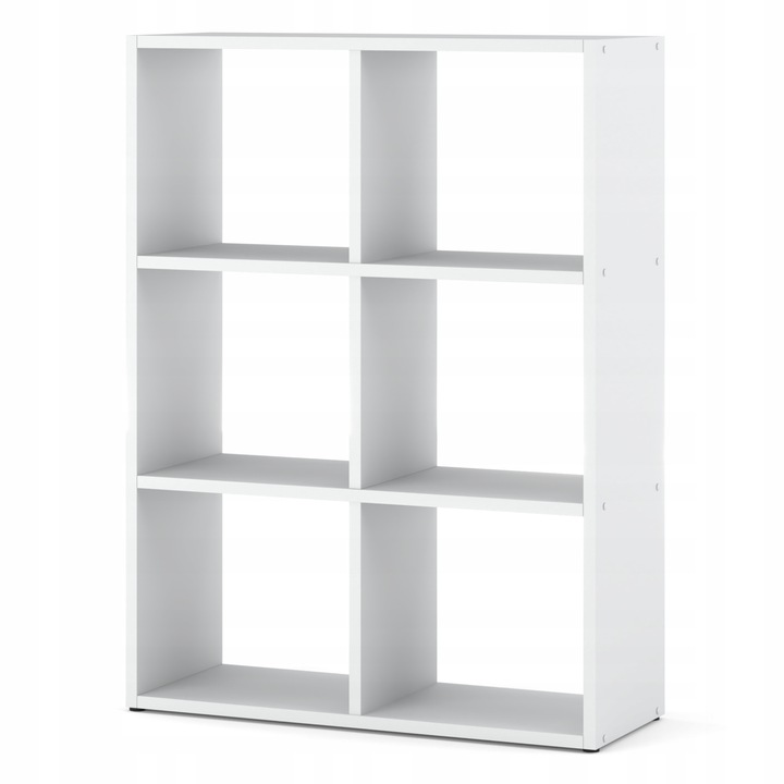 REGAŁ NA KSIĄŻKI BIAŁY OTWARTY 6 POJEMNYCH DREWNIANYCH PÓŁEK NA