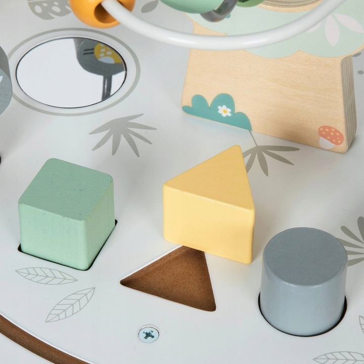 Drewniany okrągły stolik edukacyjny z magnetyczną kolejką i wyrzutnią