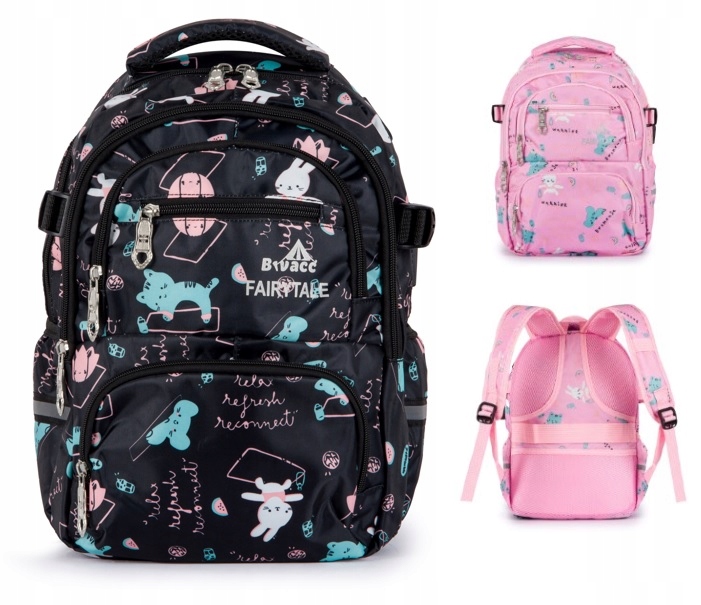 Plecak TORNISTER szkolny dziecięcy pojemny czarny Klasy 1-3 Odblaski BIVACC