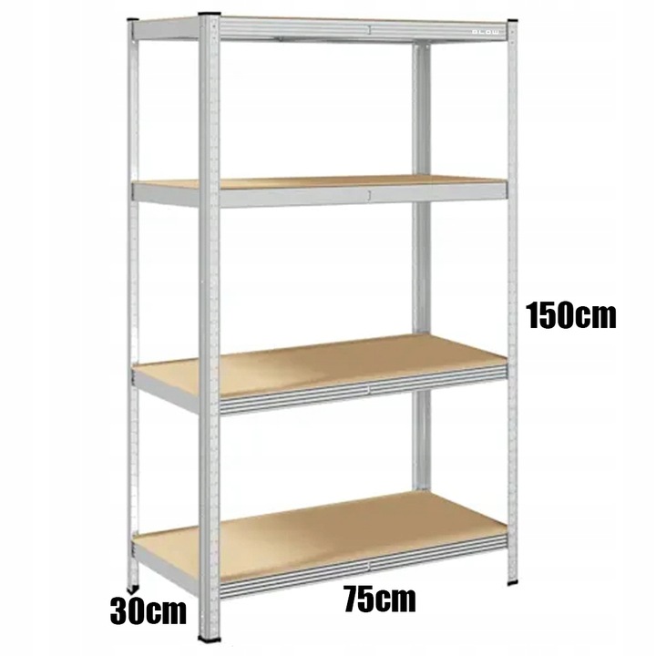 REGAŁ METALOWY MAGAZYNOWY 150x75x30cm 4 PÓŁKI MDF 150kg 600kg DO