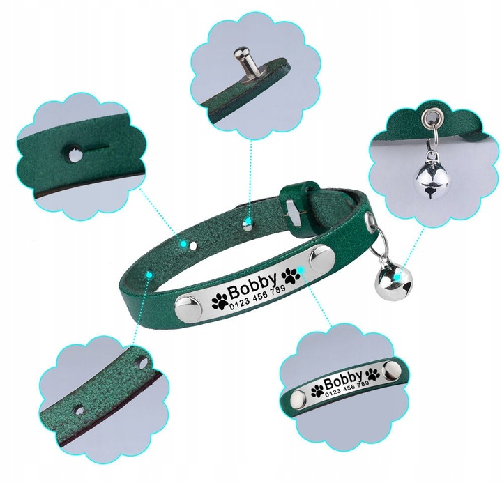 Obroża Skórzana dla Kota Psa dzwonek Identyfikator