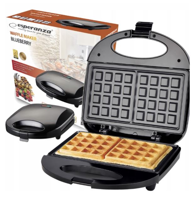 Gofrownica Esperanza BLUEBERRY czarny 1000W 2 Duże Gofry!