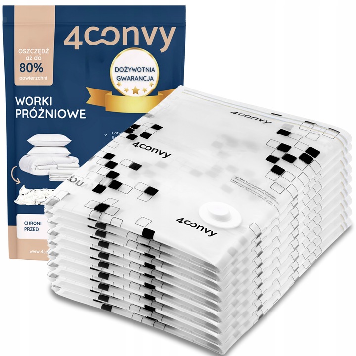 4CONVY 9szt. SOLIDNE worki próżniowe 60x80 na ubrania koc bezpieczny