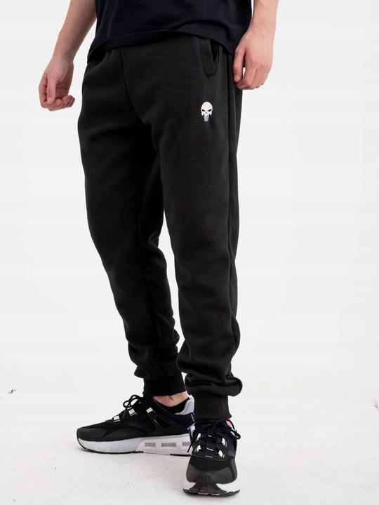 Spodnie Dresowe Męskie BAWEŁNIANE Wygodne MARVEL LOGO PUNISHER Czarne