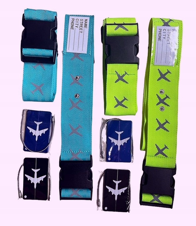 4 x PAS BAGAŻOWY SPINAJĄCY WALIZKĘ zabezpieczający +4 identyfikatory ZESTAW