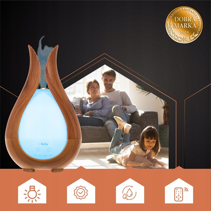 Nawilżacz Powietrza Dyfuzor Ultradźwiękowy Zapachowy Aromaterapia LED