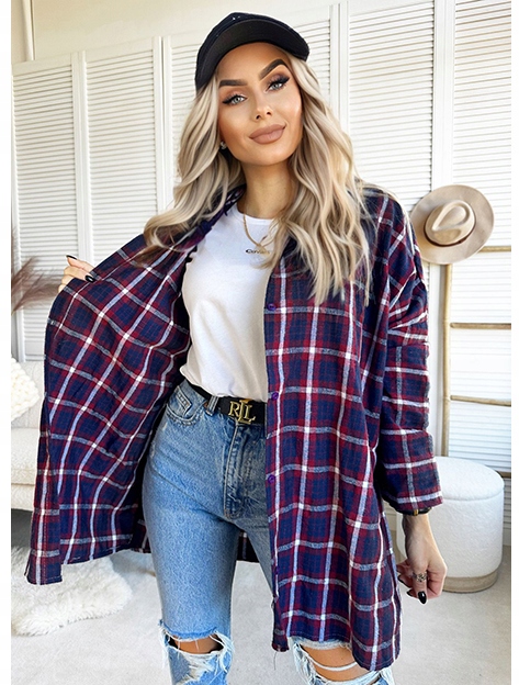 KOSZULA DAMSKA w kratę luźna zapinana na guziki