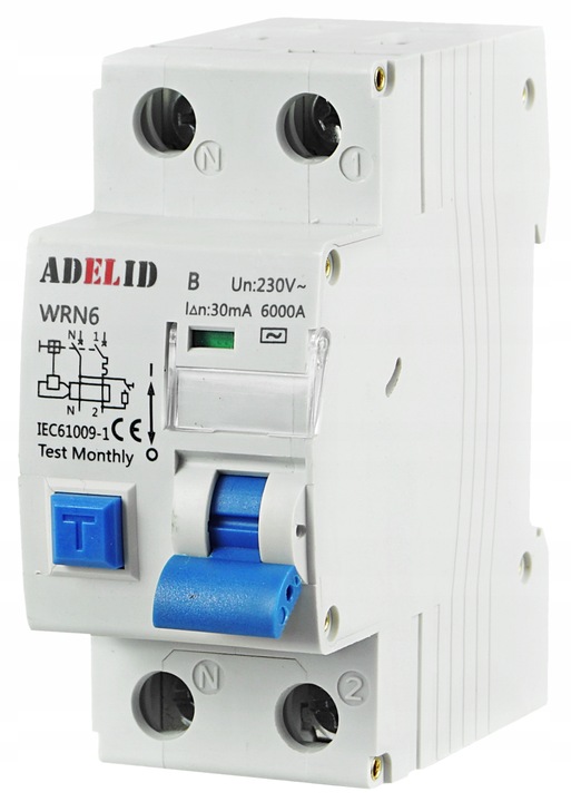 1F B16A 30mA WYŁĄCZNIK NADPRĄDOWY Z RÓŻNICÓWKĄ 2P TYP AC