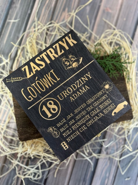 Zastrzyk gotówki prezent na urodziny 18 30 40 50 60 śmieszny pudełko grawer