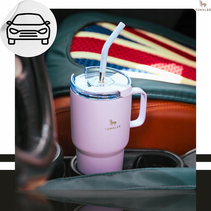 MOCNY Kubek Termiczny ze Stalową Słomką i Uchwytem na Kawę Herbatę 900ml