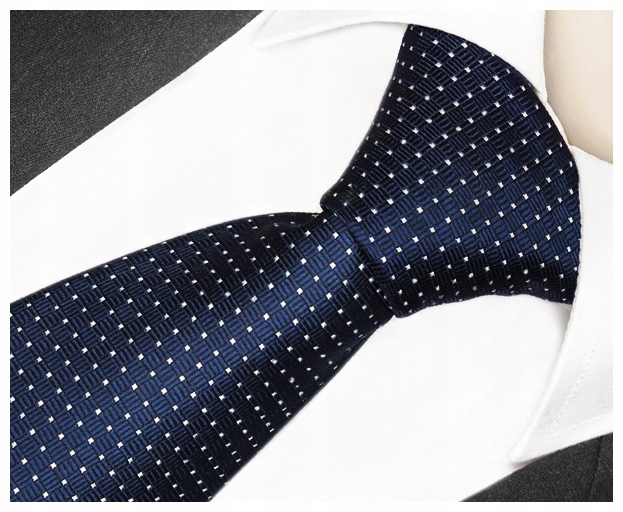 GRANATOWY KLASYCZNY Krawat Męski do Garnituru Kropki Groszki ŻAKARDOWY rc08