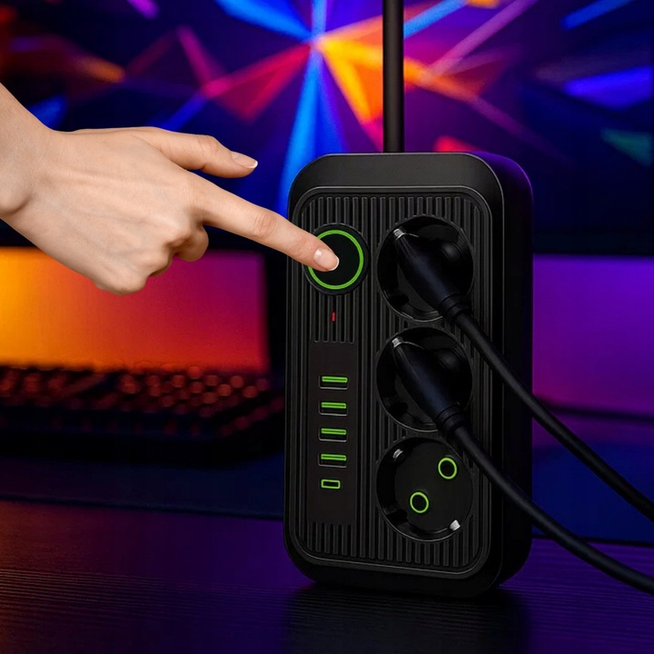 PRZEDŁUŻACZ LISTWA ZASILAJĄCA 1.8M 3 GNIAZDA 230V + 5X USB USB-C ŁADOWARKA
