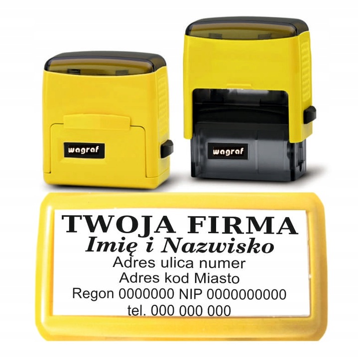 Pieczątka wagraf 4 firmowa LOGO Biurowa 6-7 linii tekstu kolory zatyczka