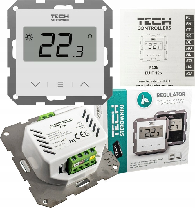 STEROWNIK REGULATOR TERMOSTAT POKOJOWY PODTYNKOWY BIAŁY F-12B TECH L-X TECH