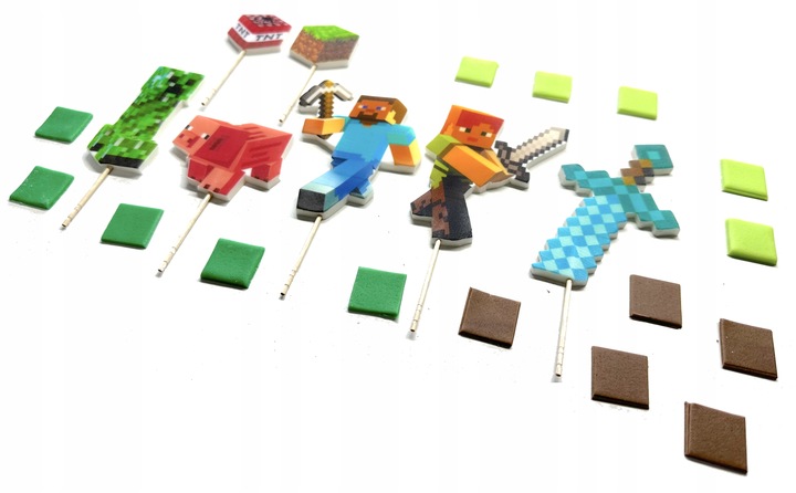 Zestaw do dekoracji tortu na masie cukrowej MINECRAFT Figurki na tort 21el.
