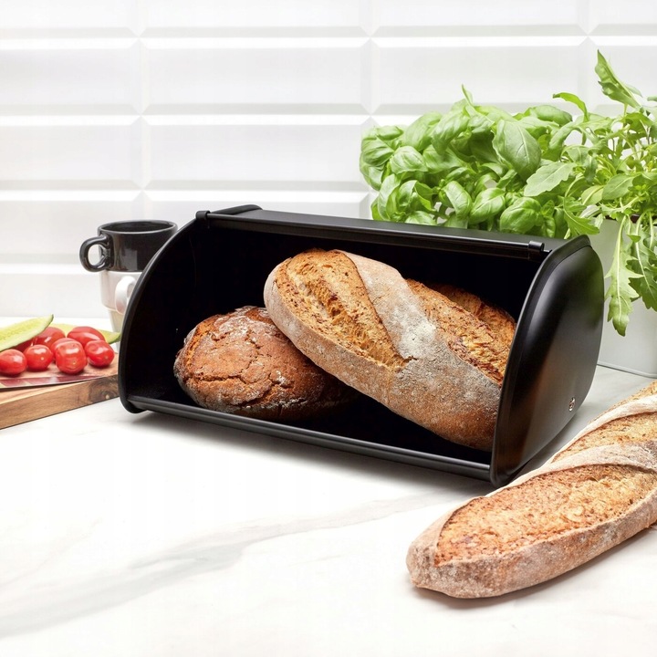 Zestaw CHLEBAK Stalowy i 2 POJEMNIKI na przyprawy Tadar Satino Black