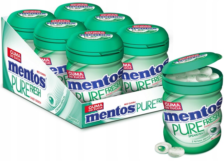 Mentos Pure Fresh guma do żucia bez cukru Spearmint miętowa łagodna 6x60g