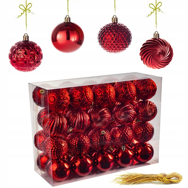 BOMBKI NIETŁUKĄCE CHOINKOWE wzory 6 cm 40 szt ZESTAW BOMBEK