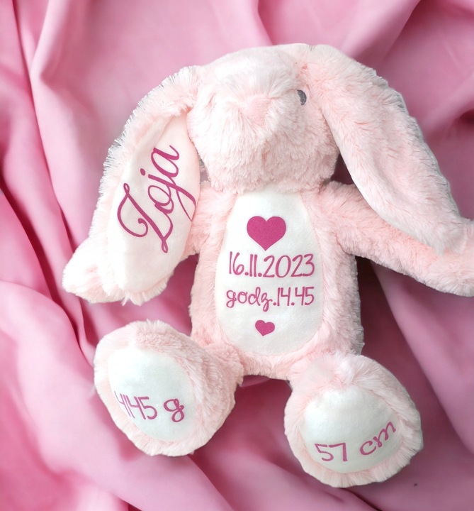 Króliczek metryczka prezent Chrzest przytulanka maskotka miś imię urodziny