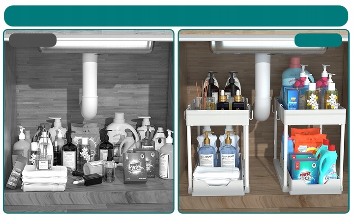 ORGANIZER POD ZLEW 2 POZIOMOWY WYSUWANA PÓŁKA REGAŁ STOJAK DO KUCHNI