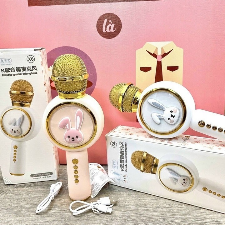 Mikrofon Karaoke Bezprzewodowe Bluetooth z Głośnikiem Królik Dla
