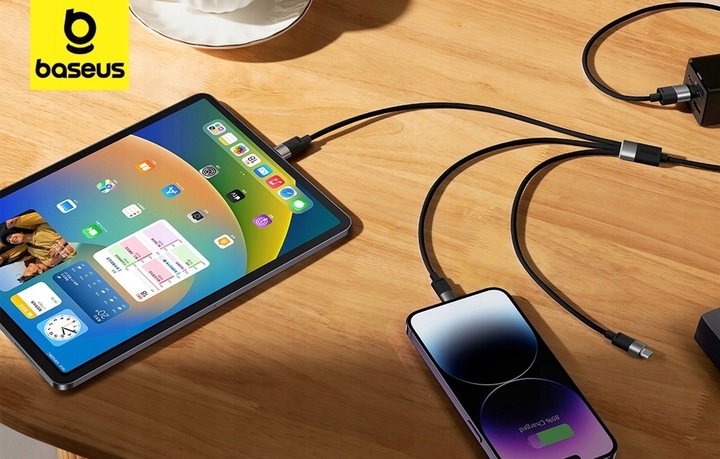 BASEUS UNIWERSALNY WYTRZYMAŁY KABEL USB 3W1 USB-C MICRO LIGHTNING 3.5A 1,2M