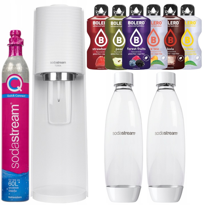 SATURATOR SODASTREAM TERRA BIAŁY 2 BUTELKI DO GAZOWANIA WODY NABÓJ