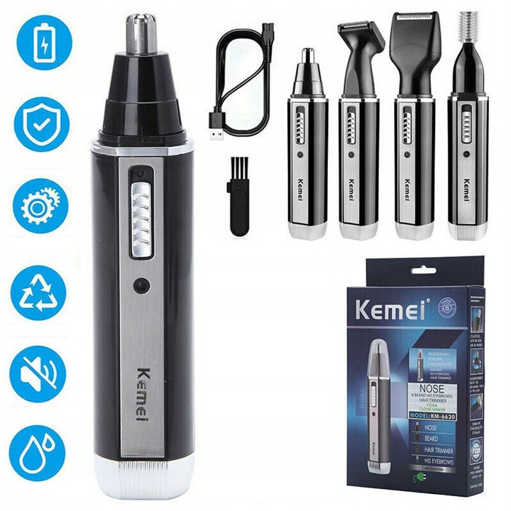 TRYMER GOLARKA DO NOSA USZU GOLENIE BRODY WŁOSÓW ZAROSTU 4w1 MOCNY grzebień