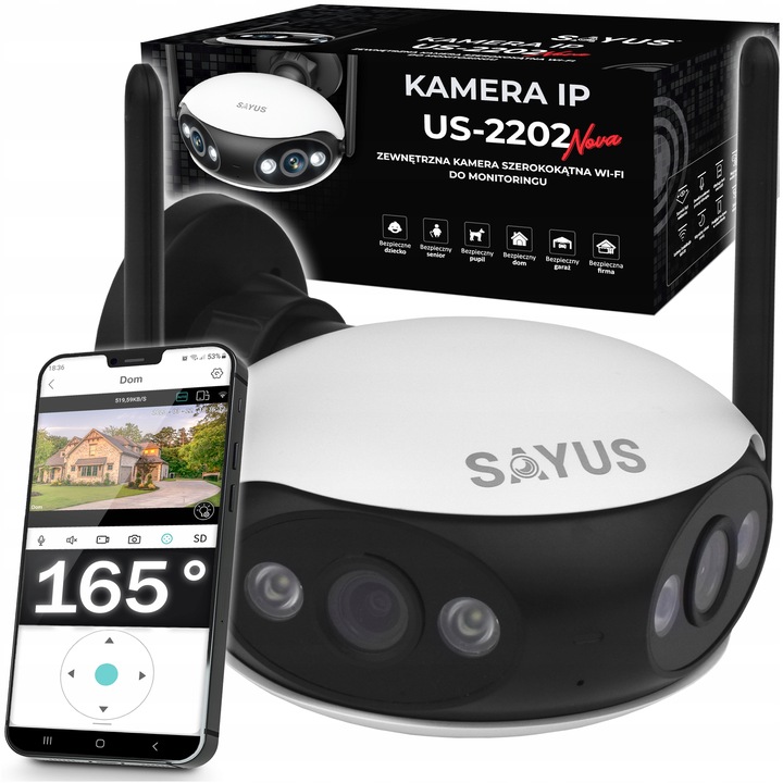 KAMERA ZEWNĘTRZNA 4MPx IP WiFI SZEROKOKĄTNA PANORAMICZNA 165° DWA OBIEKTYWY