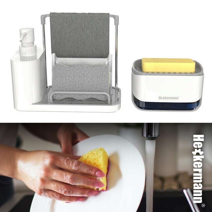 DOZOWNIK NA PŁYN DO MYCIA NACZYŃ MYDŁA POJEMNIK + GĄBKA ORGANIZER DO KUCHNI